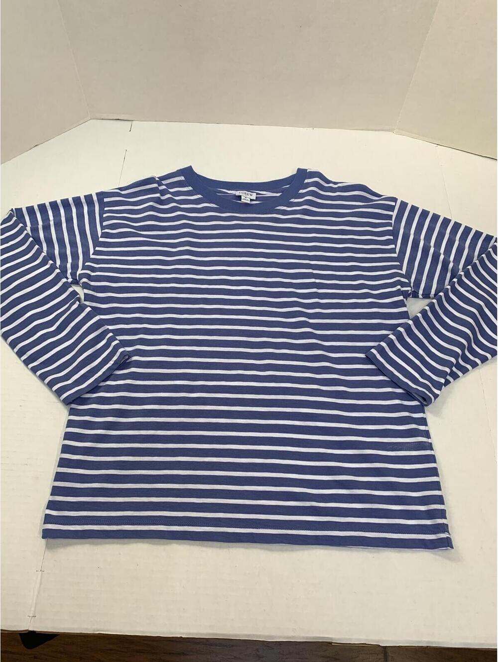 NWOT J Crew Long Sleeve Vibrant Lilac Blue and White Striped T Shirt Top Size M